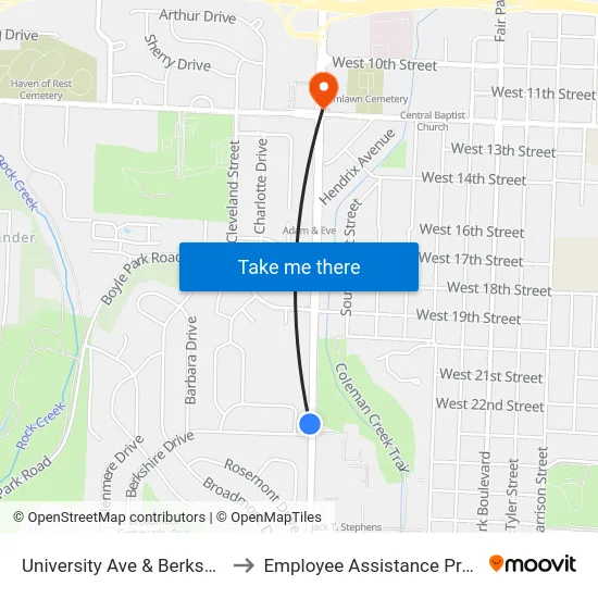 University Ave & Berkshire Dr to Employee Assistance Program map