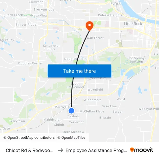 Chicot Rd & Redwood Dr to Employee Assistance Program map