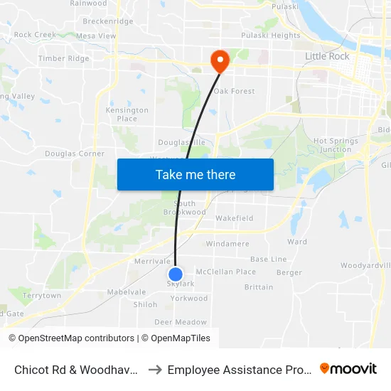 Chicot Rd & Woodhaven Dr to Employee Assistance Program map