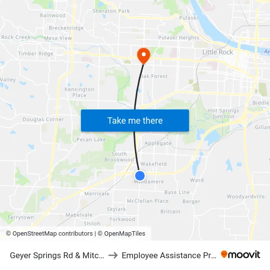 Geyer Springs Rd & Mitchell Dr to Employee Assistance Program map
