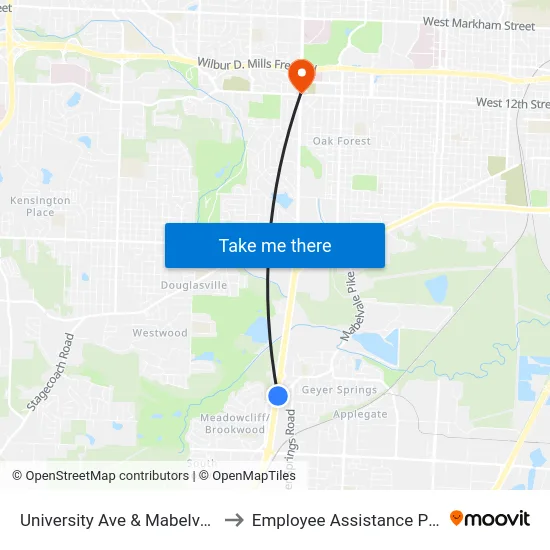 University Ave & Mabelvale Pike to Employee Assistance Program map