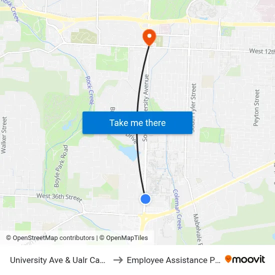 University Ave & Ualr Campus Dr to Employee Assistance Program map