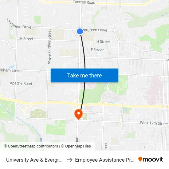 University Ave & Evergreen Dr to Employee Assistance Program map