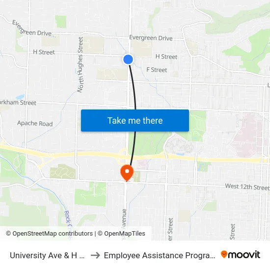 University Ave & H St to Employee Assistance Program map