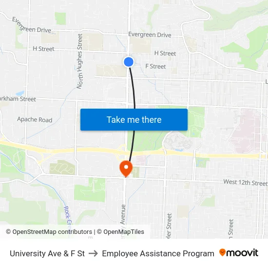 University Ave & F St to Employee Assistance Program map