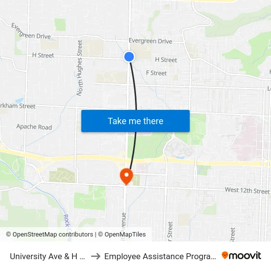 University Ave & H St to Employee Assistance Program map