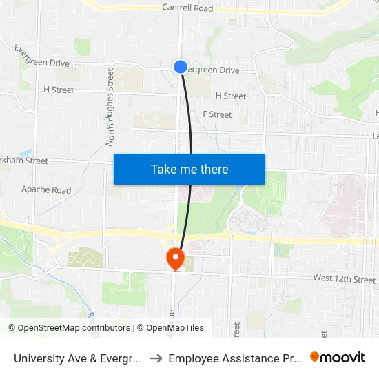 University Ave & Evergreen Dr to Employee Assistance Program map