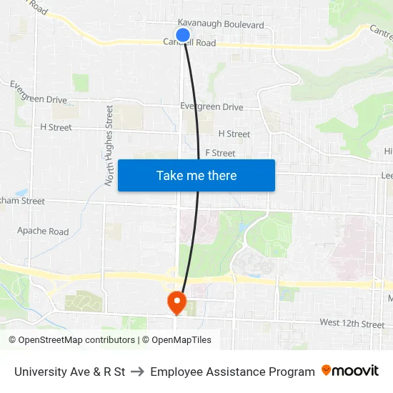 University Ave & R St to Employee Assistance Program map