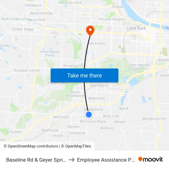 Baseline Rd & Geyer Springs Rd to Employee Assistance Program map
