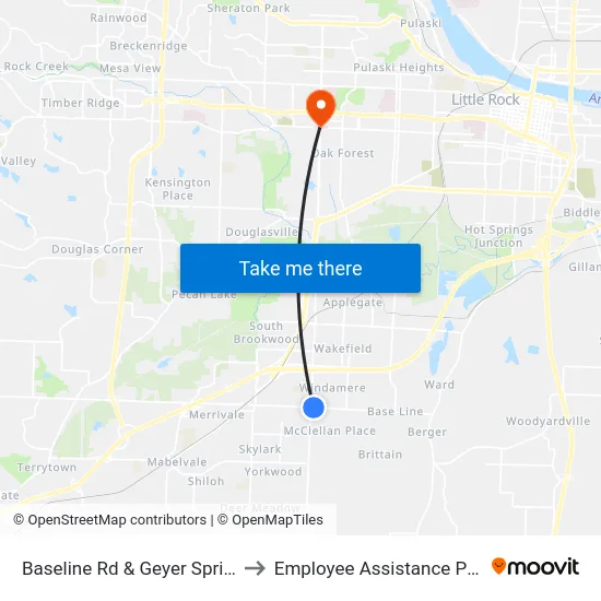 Baseline Rd & Geyer Springs Rd to Employee Assistance Program map