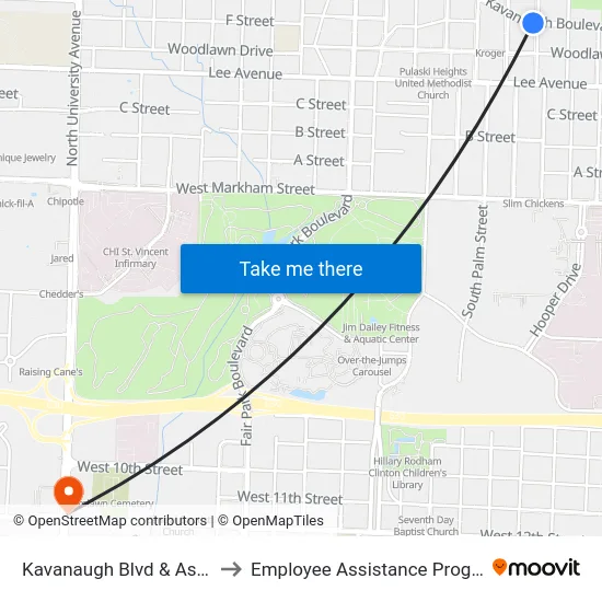 Kavanaugh Blvd & Ash St to Employee Assistance Program map