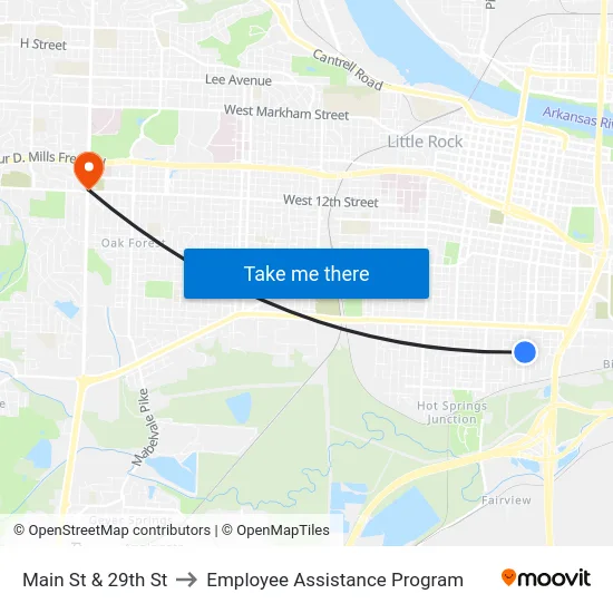 Main St & 29th St to Employee Assistance Program map