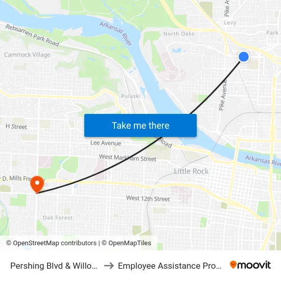 Pershing Blvd & Willow St to Employee Assistance Program map