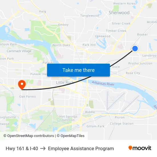 Hwy 161 & I-40 to Employee Assistance Program map