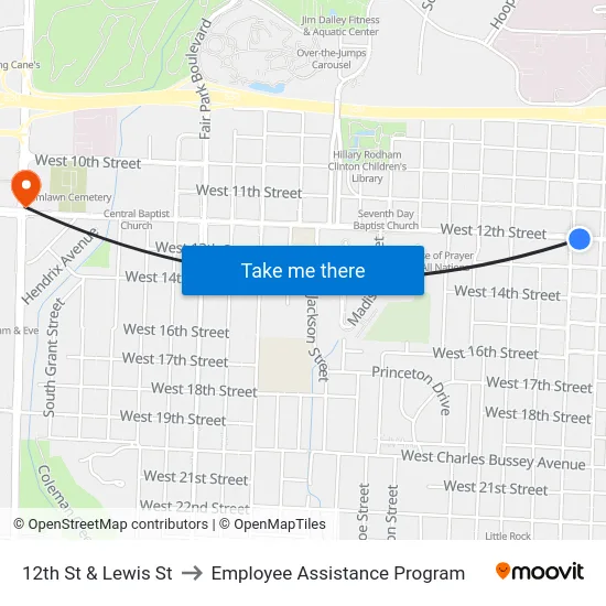 12th St & Lewis St to Employee Assistance Program map