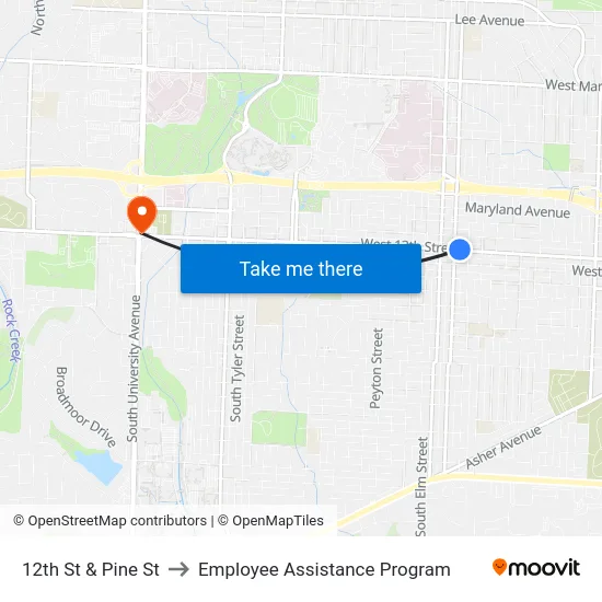 12th St & Pine St to Employee Assistance Program map