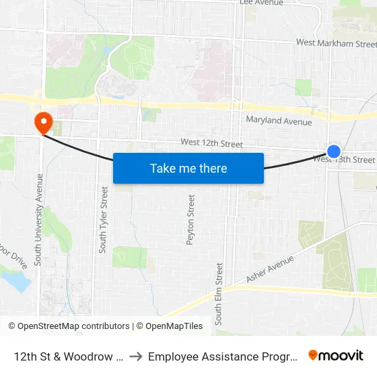 12th St & Woodrow St to Employee Assistance Program map