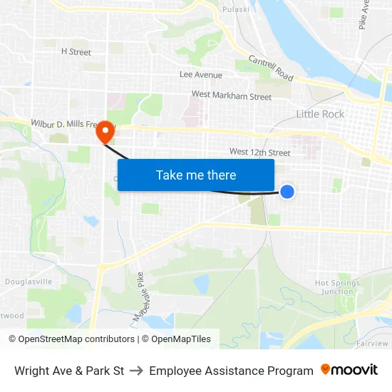 Wright Ave & Park St to Employee Assistance Program map