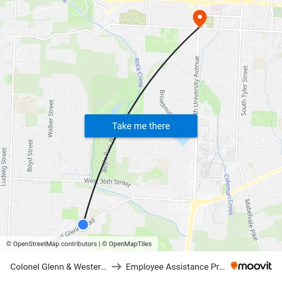 Colonel Glenn & Western Hills to Employee Assistance Program map