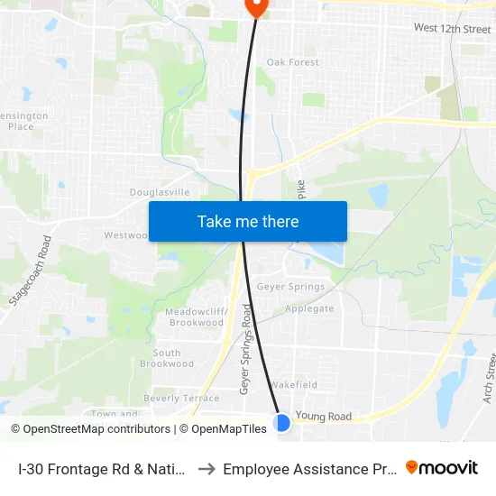 I-30 Frontage Rd & National Dr to Employee Assistance Program map