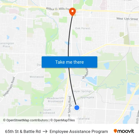 65th St & Battle Rd to Employee Assistance Program map