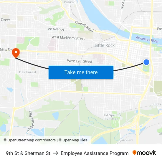 9th St & Sherman St to Employee Assistance Program map
