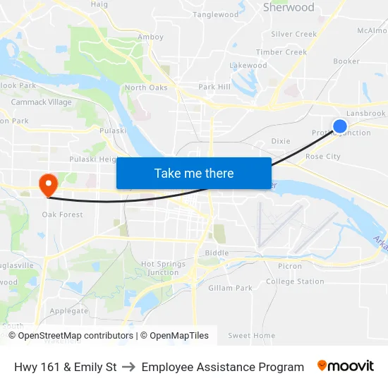 Hwy 161 & Emily St to Employee Assistance Program map