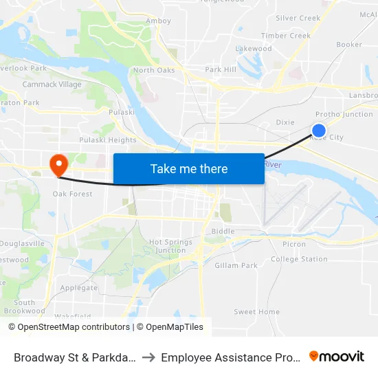 Broadway St & Parkdale St to Employee Assistance Program map