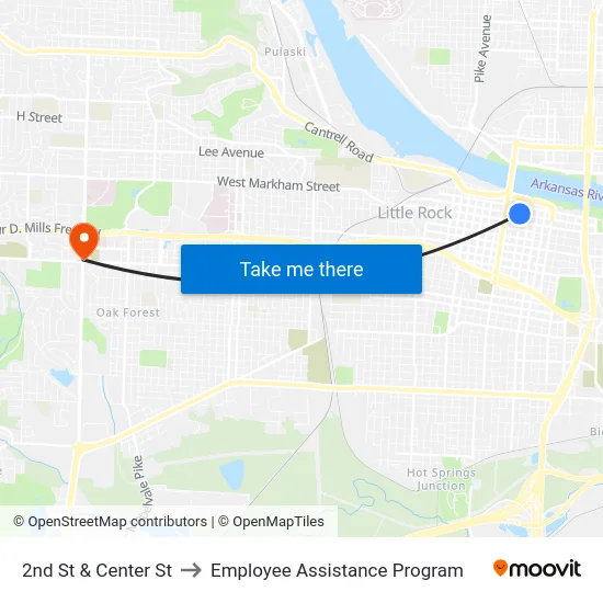 2nd St & Center St to Employee Assistance Program map