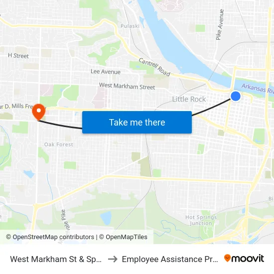 West Markham St & Spring St to Employee Assistance Program map