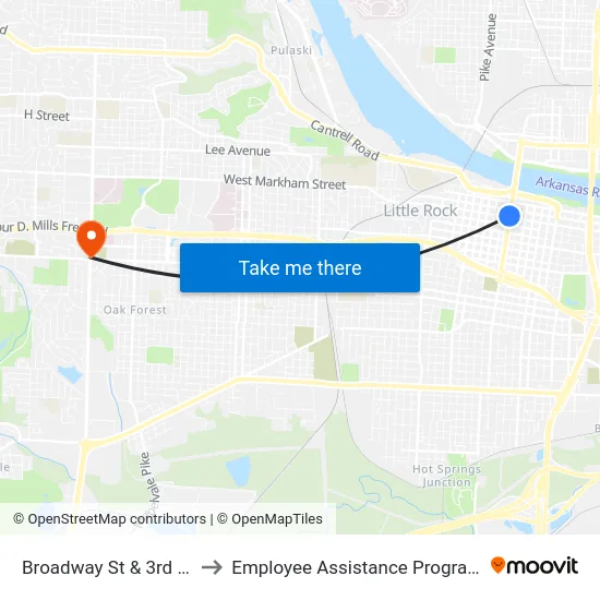 Broadway St & 3rd St to Employee Assistance Program map