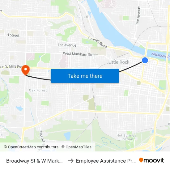 Broadway St & W Markham St to Employee Assistance Program map