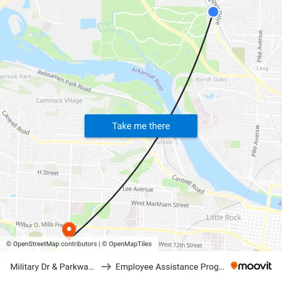 Military Dr & Parkway Dr to Employee Assistance Program map