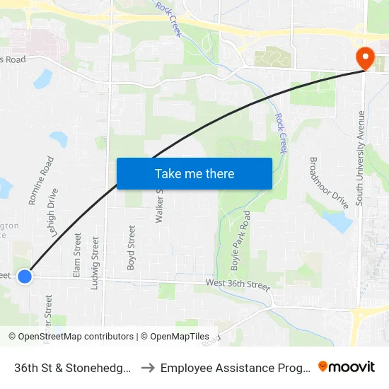 36th St & Stonehedge Dr to Employee Assistance Program map