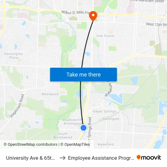 University Ave & 65th St to Employee Assistance Program map