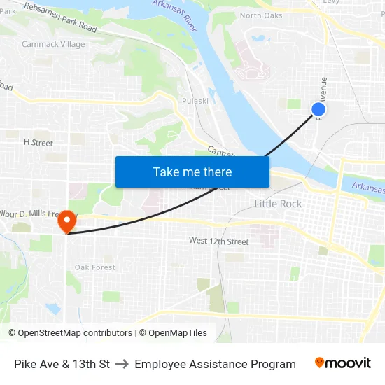 Pike Ave & 13th St to Employee Assistance Program map
