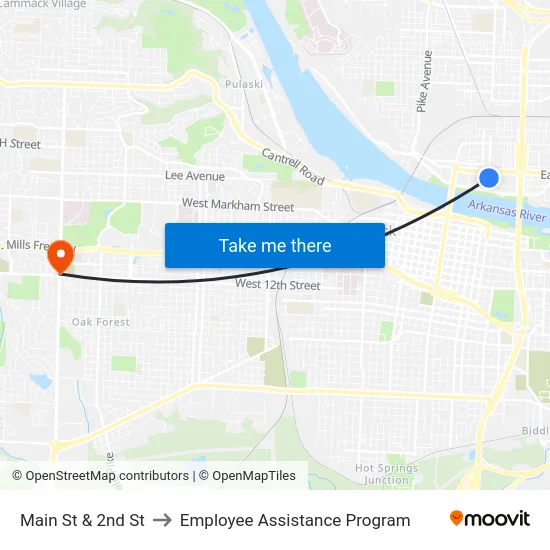 Main St & 2nd St to Employee Assistance Program map