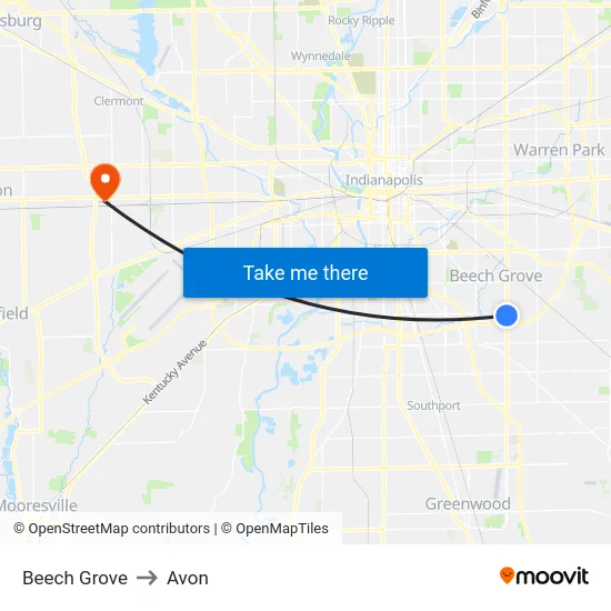 Beech Grove to Avon map