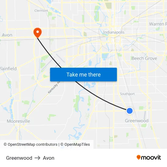 Greenwood to Avon map