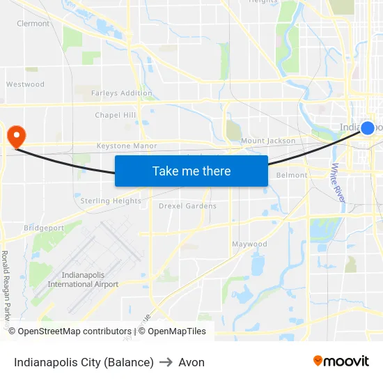 Indianapolis City (Balance) to Avon map