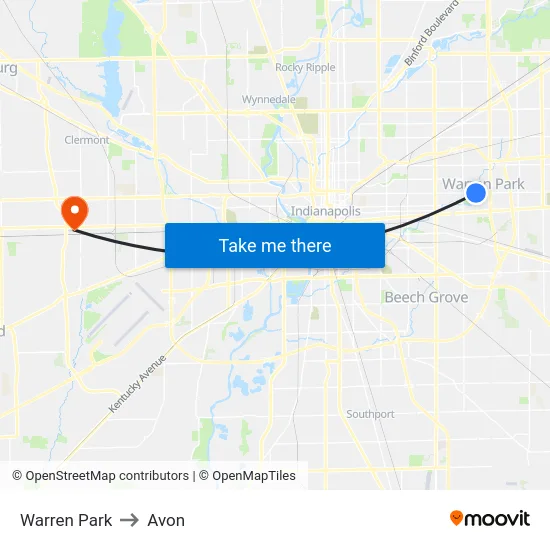 Warren Park to Avon map