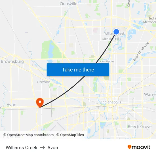 Williams Creek to Avon map