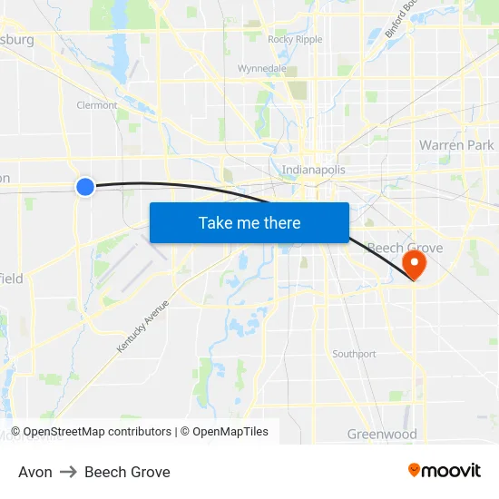 Avon to Beech Grove map