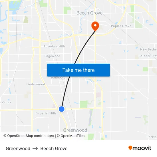 Greenwood to Beech Grove map