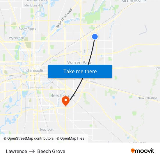 Lawrence to Beech Grove map