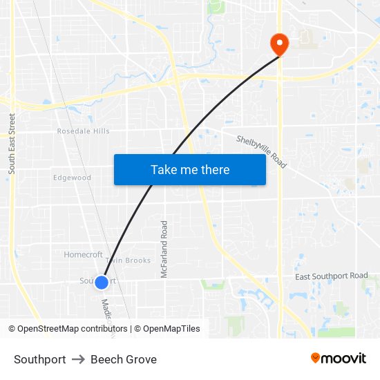 Southport to Beech Grove map