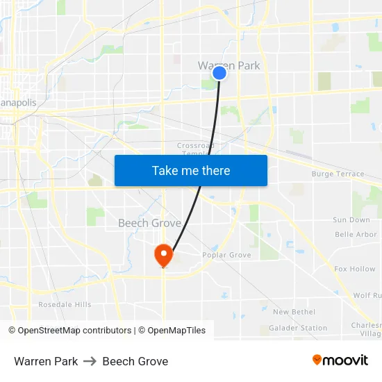 Warren Park to Beech Grove map