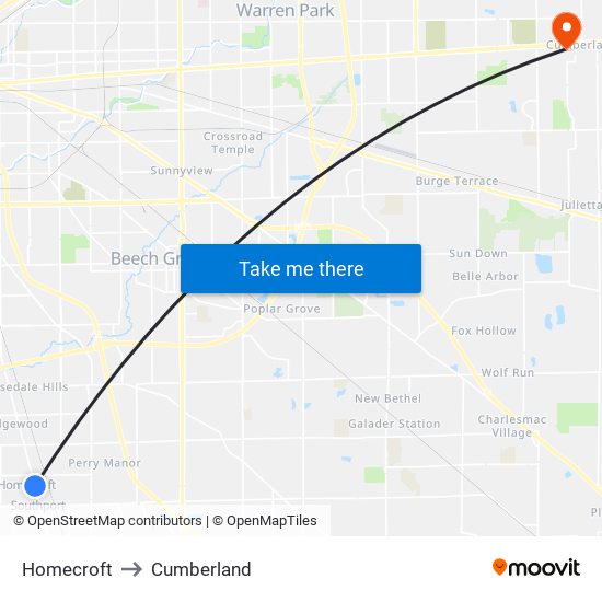 Homecroft to Cumberland map