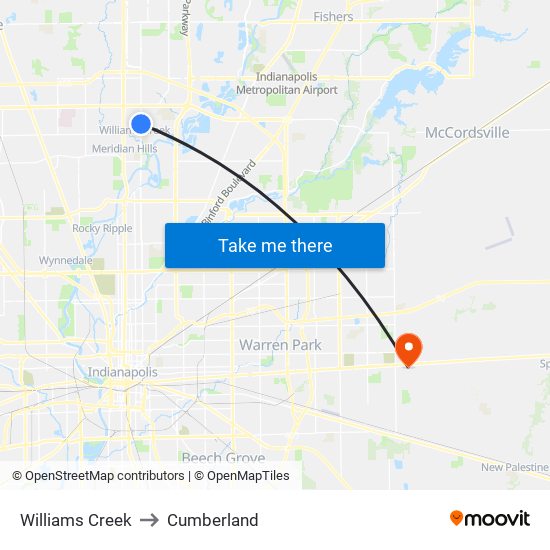 Williams Creek to Cumberland map