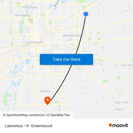 Lawrence to Greenwood map